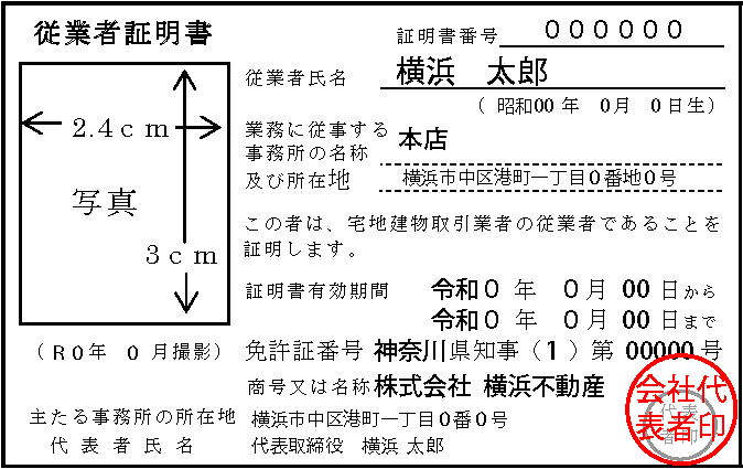 宅建業従業者証明書